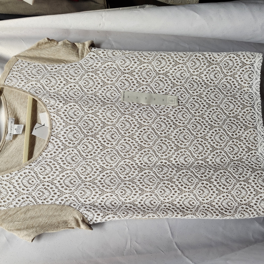 Liz Claiborne Beige and White Lace Blouse